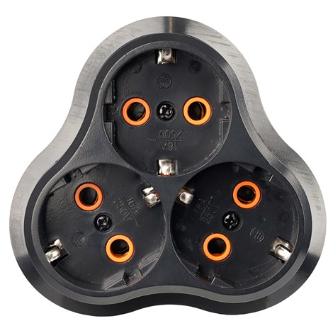 Разветвитель сетевой 3-местный с/з STEKKER ADP16-23-21, 250V, 16A, ABS пластик, черный - фото 103312