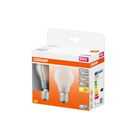 LEDSCLA60 7W/827 230VGLFR E27 Экопак1X2лампы OSRAM - филамент лампа - фото 48067