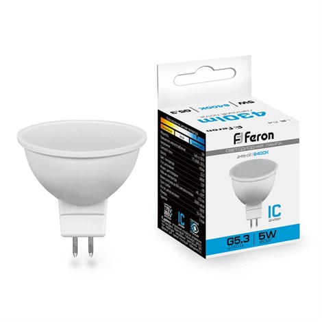 Лампа светодиодная Feron LB-24 MR16 G5.3 5W 175-265V 6400K - фото 49274