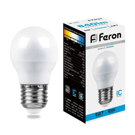 Лампа светодиодная Feron LB-550 Шарик E27 9W 175-265V 6400K - фото 52028