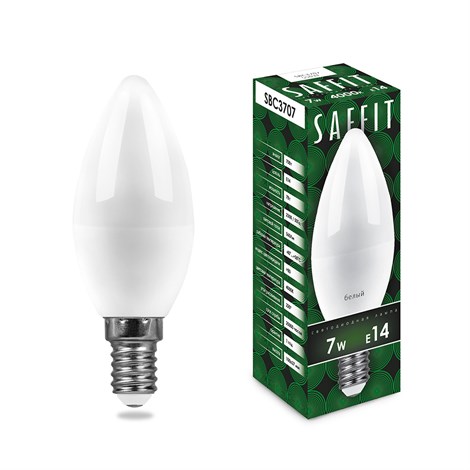 Лампа светодиодная SAFFIT SBC3707 Свеча E14 7W 230V 4000K - фото 52226