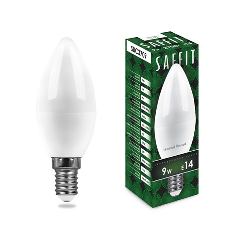 Лампа светодиодная SAFFIT SBC3709 Свеча E14 9W 230V 2700K - фото 53092