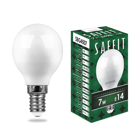 Лампа светодиодная SAFFIT SBG4507 Шарик E14 7W 230V 6400K - фото 54804