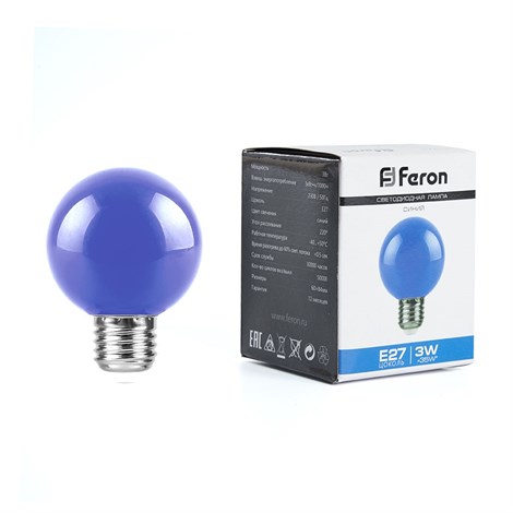 Лампа светодиодная Feron LB-371 Шар E27 3W 230V синий - фото 54911