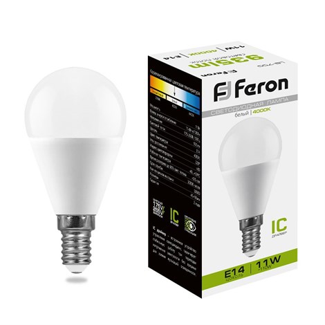 Лампа светодиодная Feron LB-750 Шарик E14 11W 175-265V 4000K - фото 55500