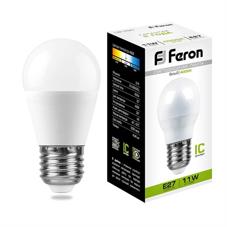 Лампа светодиодная Feron LB-750 Шарик E27 11W 175-265V 4000K - фото 55506