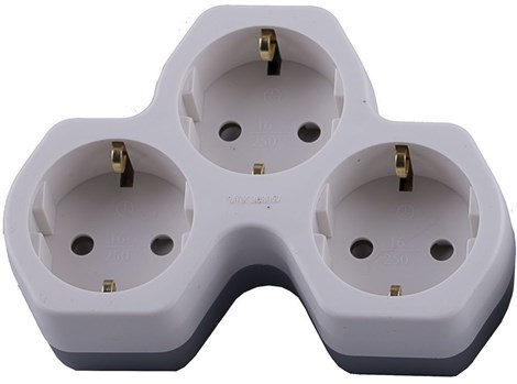 Разветвитель сетевой 3-местный с/з STEKKER ADP16-13-20, 250V,16A, ABS огнеустойчивый пластик,белый/серый - фото 57798