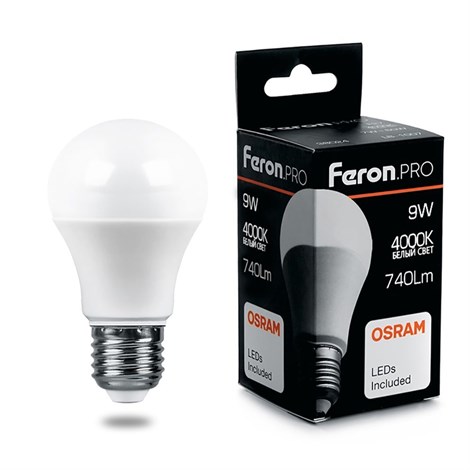 Лампа светодиодная Feron.PRO LB-1009 Шар E27 9W 175-265V 4000K - фото 59248