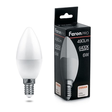 Лампа светодиодная Feron.PRO LB-1306 Свеча E14 6W 175-265V 6400K - фото 59316