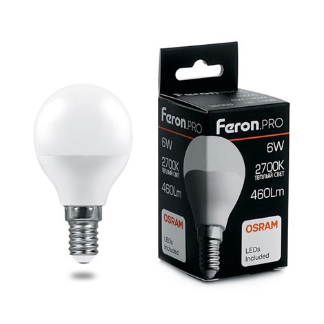 Лампа светодиодная Feron.PRO LB-1406 Шарик E14 6W 175-265V 2700K - фото 59333