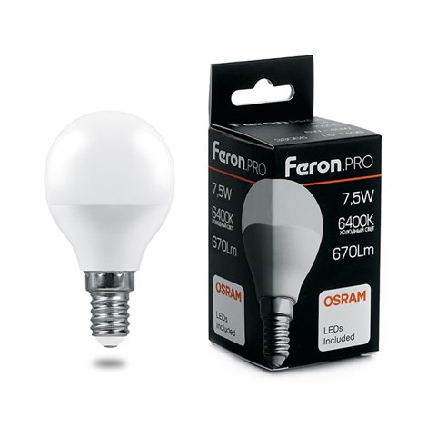 Лампа светодиодная Feron.PRO LB-1407 Шарик E14 7.5W 175-265V 6400K - фото 59341