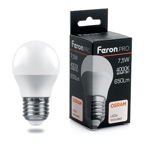 Лампа светодиодная Feron.PRO LB-1407 Шарик E27 7.5W 175-265V 4000K - фото 59343