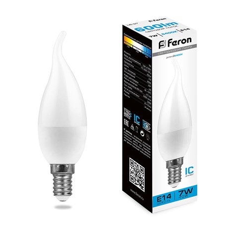 Лампа светодиодная Feron LB-97 Свеча на ветру E14 7W 175-265V 6400K - фото 62010