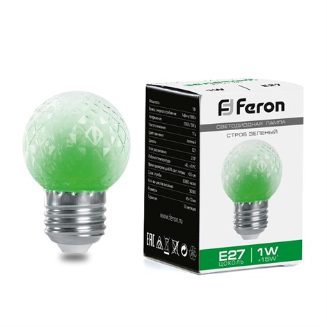 Лампа-строб Feron LB-377 Шарик прозрачный E27 1W 230V зеленый - фото 64327