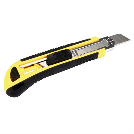 KMU-1 Нож строительно-монтажный Stekker, серии KMU с сегмент.лезвием (5 дополнительных),18 мм, желтый/черный - фото 73539