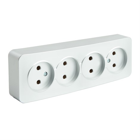 Розетка 4-местная б/з открытой установки, STEKKER, 250В, 10А, IP20, серия София, серебро, MST10-14-03 - фото 74073