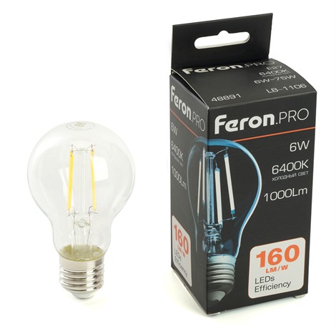 Лампа светодиодная Feron.PRO LB-1106 Шар E27 6W 175-265V 6400K - фото 79176