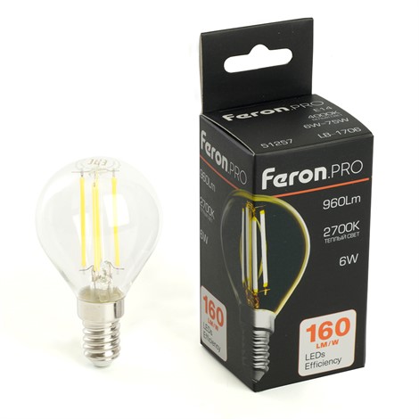 Лампа светодиодная Feron.PRO LB-1706 Шарик E14 960LM 6W 175-265V 2700K - фото 80920