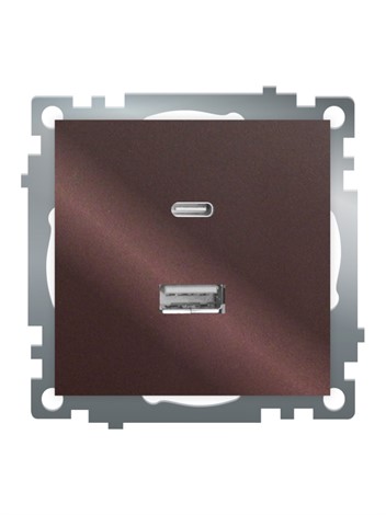 Розетка 2-местная USB + type C, STEKKER GLS10-7116-04, 250В, 3А, max 20W,серия Катрин, шоколад - фото 85576