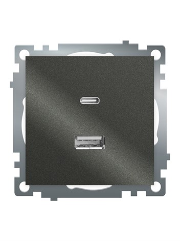 Розетка 2-местная USB + type C (механизм), 250В, 3А, max 20W, серия Катрин, графит, GLS10-7116-06 - фото 85584