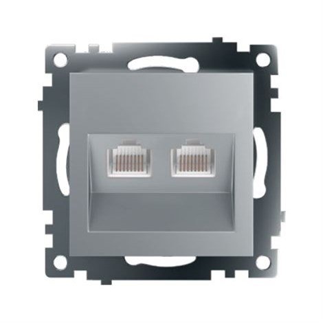 Розетка компьютерная 2-местная RJ-45 (механизм) STEKKER GLS00-7109-03 , серия Катрин, серебро - фото 90026