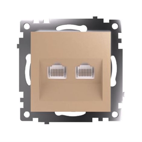 Розетка компьютерная 2-местная RJ-45 (механизм) STEKKER GLS00-7109-08, серия Катрин, золото - фото 90048