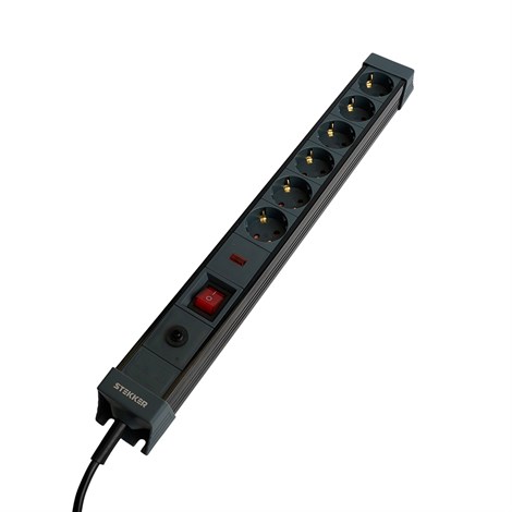 Сетевой фильтр 6-местный с/з STEKKER 3x1мм2, 3 м, 250В, 16А, серия Techno, HM22-61-03, черный - фото 91839