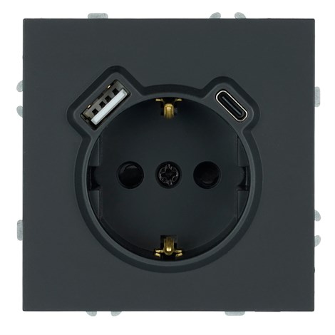 Розетка 1-местная з/ш с/з 16А + USB + Type C (механизм), Stekker, 250В, 20W, серия Эмили, черный уголь, soft-touch, RST16-5119-05 - фото 91982