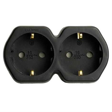 Разветвитель сетевой 2-местный с/з STEKKER ADP16-12-21, 250V,16A, ABS огнеустойчивый пластик, черный - фото 92745