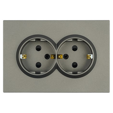 Розетка 2-местная с защитной шторкой, STEKKER, с/з, 250В, 16А, серия Эмили, RST16-5114-09, антрацит, soft touch - фото 94100