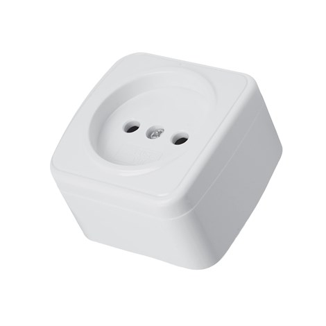 Розетка накладная 1-местная б/з STEKKER, PST10-501-20, пластик АВS, 250В, 16А, IP20, серия Basic, белый - фото 94879