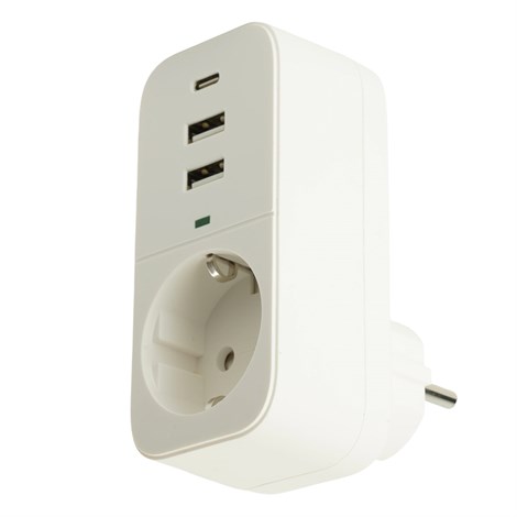 Сетевой фильтр 1-местный с/з STEKKER 250В, 16А,  2USB+1Type-C 2,4 A, серия Nova, HM81-11-1, белый - фото 95086