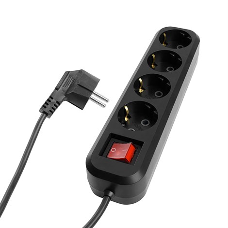 Удлинитель четырехместный с/з с выключателем STEKKER HM03-41-05 3x0,75, 5м, серия Home (У10А-003), черный - фото 95599