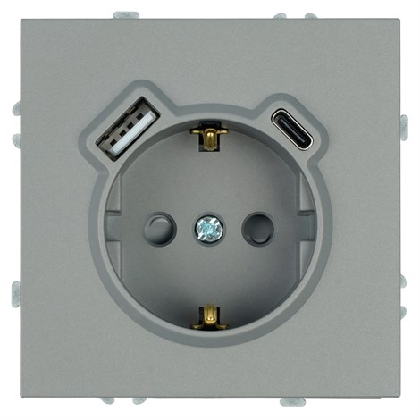Розетка 1-местная з/ш с/з 16А + USB + Type C (механизм), Stekker, 250В, 20W, серия Эмили, платиново-серый, soft-touch, RST16-5119-10 - фото 96117