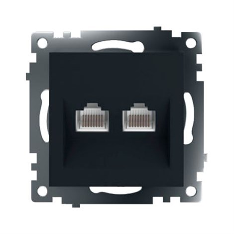 Розетка компьютерная 2-местная RJ-45 (механизм) ,STEKKER ,GLS00-7109-05, серия Катрин, черный - фото 96567