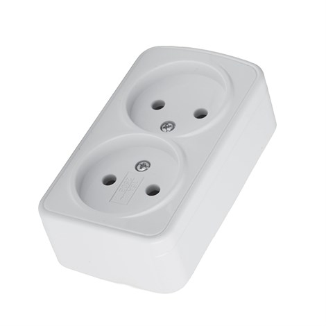 Розетка накладная 2-местная б/з STEKKER, PST10-502-20, пластик АВS, 250В, 16А, IP20, серия Basic, белый - фото 97118