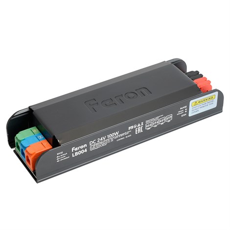 Трансформатор электронный для светодиодной ленты с плавным пуском и диммированием 100W 24V IP20, клипсы, LB004 - фото 97773