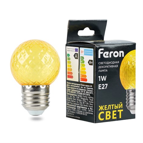 Лампа светодиодная Feron LB-385 Шарик желтый прозрачный E27 1W 230V - фото 99636