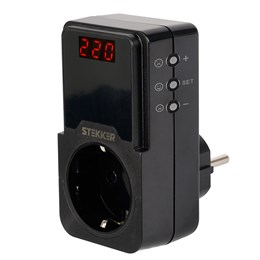 Реле напряжения для розетки регулируемое  STEKKER  VPR-200B, 230В,16A,черный