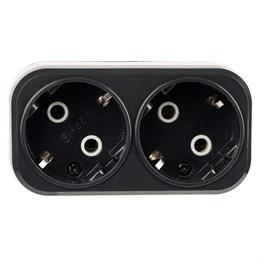 Разветвитель сетевой 2-местный с/з STEKKER ADP16-22-20 250V, 16A, ABS огнеустойчивый пластик, черный