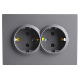 Розетка 2-местная с з/ш, с/з, СЗК, STEKKER, 250В, 16А, серия Эмили, RST16-5114-05ZK, черный уголь, soft touch