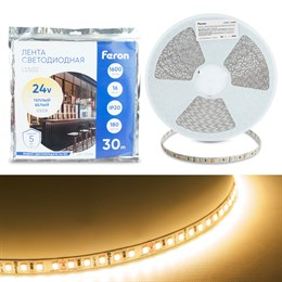 Светодиодная LED лента Feron LS502, 180SMD(2835)/м 16Вт/м 24V 30000*10*1.22мм 3000К 30м IP20