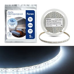 Cветодиодная LED лента Feron LS612, 120SMD(2835)/м 9.6Вт/м  5м IP20 12V 6500К