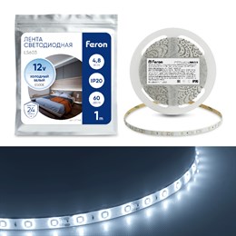 Cветодиодная LED лента Feron LS603, 60SMD(2835)/м 4.8Вт/м  1м IP20 12V 6500К