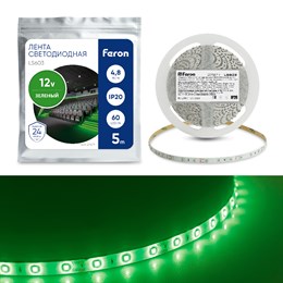 Cветодиодная LED лента Feron LS603, 60SMD(2835)/м 4.8Вт/м  5м IP20 12V зеленый