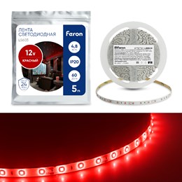 Cветодиодная LED лента Feron LS603, 60SMD(2835)/м 4.8Вт/м  5м IP20 12V красный