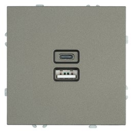 Розетка 2-местная USB + Type C (механизм), STEKKER, 250В, 20W, серия Эмили, RST10-5115-09, антрацит, soft touch