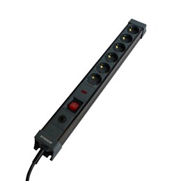 Сетевой фильтр 6-местный с/з STEKKER 3x1мм2, 1,8 м, 250В, 16А, серия Techno, HM22-61-02, черный