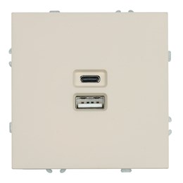 Розетка 2-местная USB + Type C (механизм), STEKKER, 250В, 20W, серия Эмили, RST10-5115-08, кашемир, soft touch