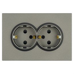 Розетка 2-местная с защитной шторкой, STEKKER, с/з, 250В, 16А, серия Эмили, RST16-5114-09, антрацит, soft touch